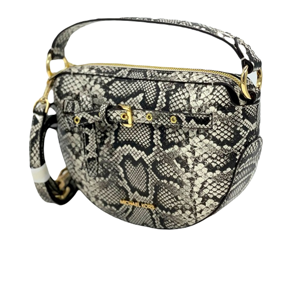 Michael Kors Emilia Half Moon X-Body Bag Handbag Snake/Natural Nwt $328